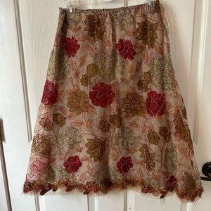 100% Silk A-Line Autumn Color Skirt with Embroidered Detail